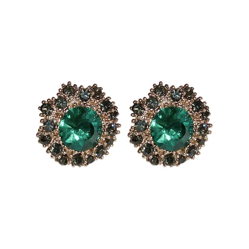 Green Rhinestone Flower Buckle Necklace - Elegant Circle Choker for Women