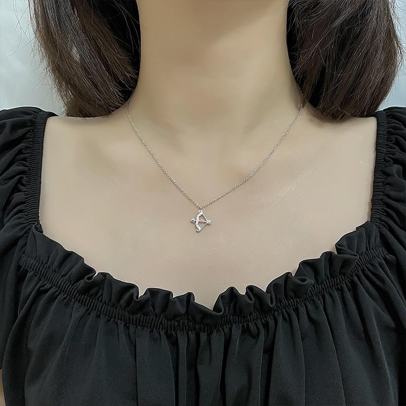 Silver Color Eros Bow and Arrow Zircon Necklaces for Women Cupid Love Arrow Pendant Clavicle Chain Party Jewelry
