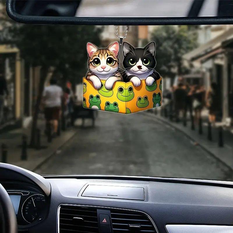 Delightful Cat Black Acrylic Rearview Mirror Pendant For Pet Lovers Car Decor