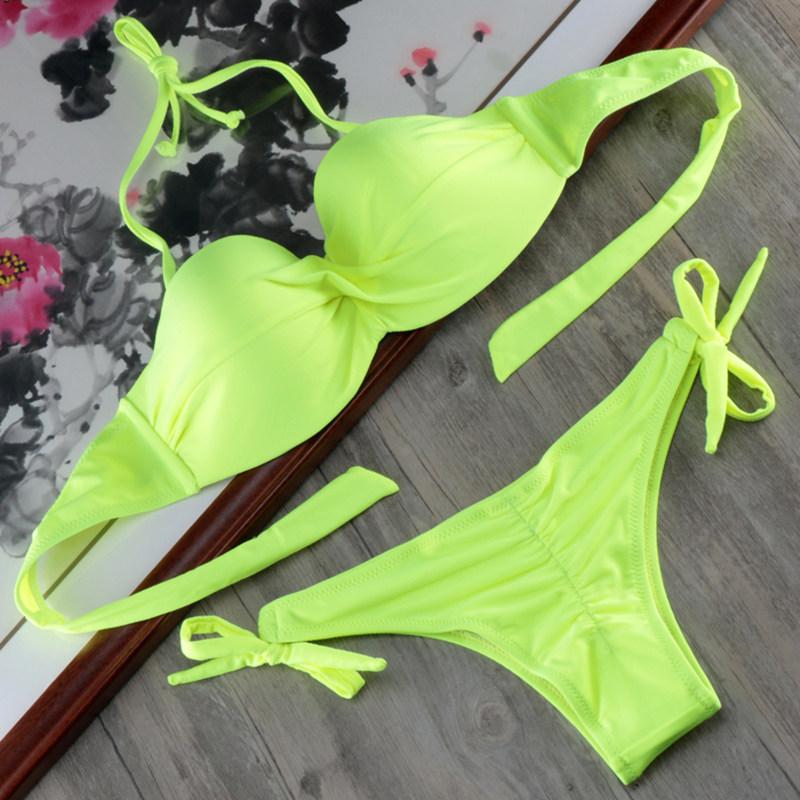 Bikini Rõhutus Tagumik Bikiinide Komplekt Padjad Push Up Bikini S kuni XXL Ujumisriided Naistele Sidemega Ujumisriided Ujumisriided Naistele
