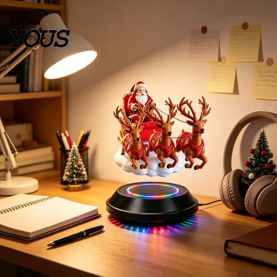 Decorative Santa Claus Sleigh Floating Sleigh, Magnetic Levitation Santa's Flying Ornament, Christmas Festive Ornament Display for Home, Office, Shelf