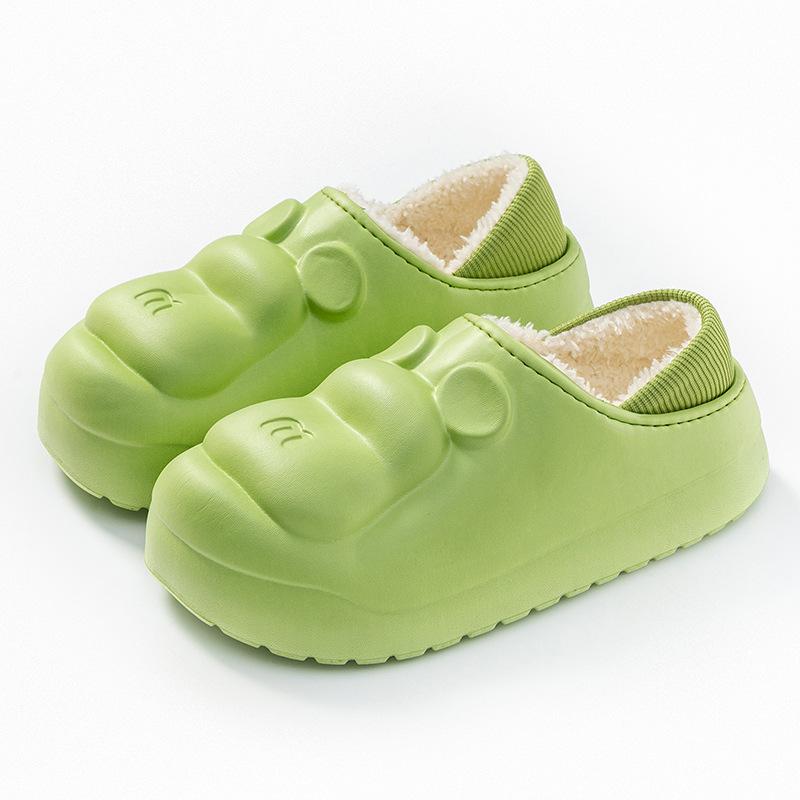 Cotton Slippers Autumn and Winter Outer Wear Bag and Indoor Home Thick Bottom Velvet Easy To Clean Couple Hair Slippers