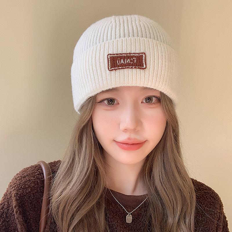 Knitted Hat for Women Autumn and Winter Warm Korean Style Solid Color Simple Face Showing Small Ear Protection Pullover Woolen Hat for Men