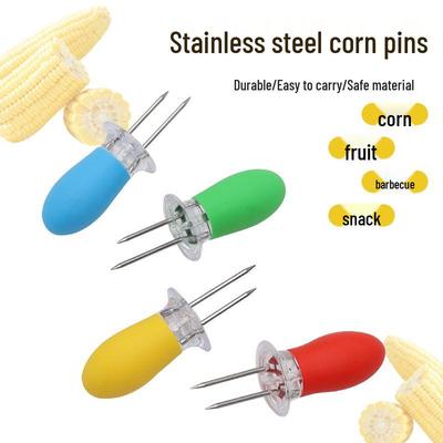 Stainless Steel BBQ Corn Skewer with Rubber Handle