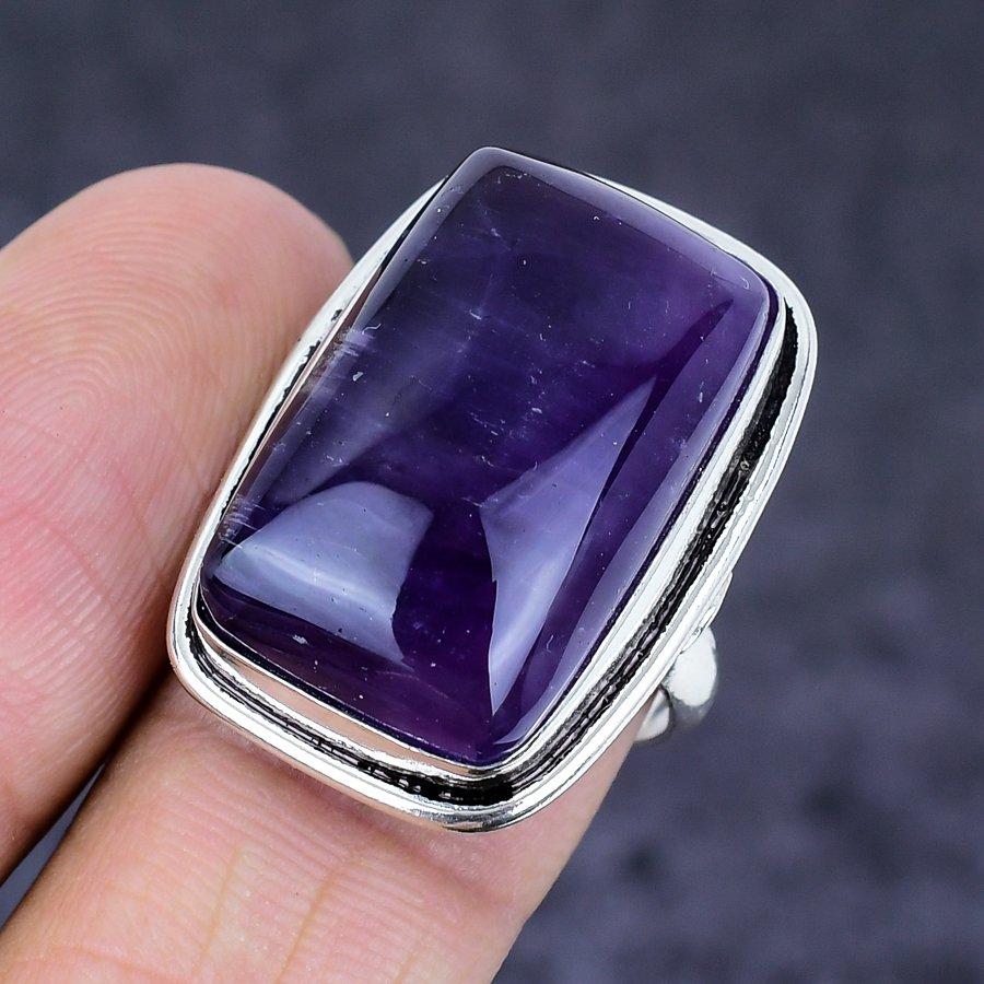 Sage Amethyst Gemstone Handmade 925 Sterling Silver Jewelry Ring Size 7.5 p0i75
