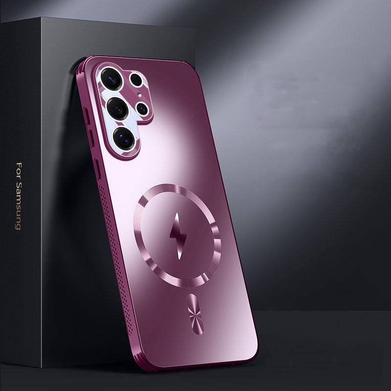 Magnetisk trådløst ladeetui for Samsung S25 Ultra Magsafe Matt frostet Støtsikker Linsebeskyttelsesfilm Bakdeksel for Samsung S25 Plus S25Ultra