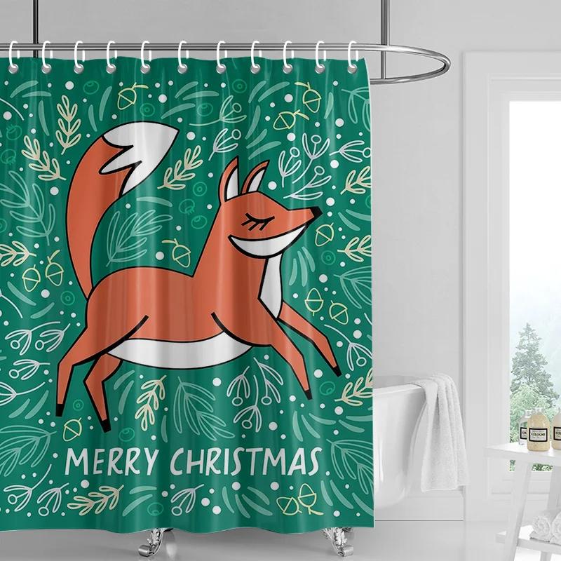 Heimdekoration Duschvorhänge für Badezimmer wasserdichter Vorhangstoff Moderner nordischer Stil Wohnzimmer Frohe Weihnachten Winter