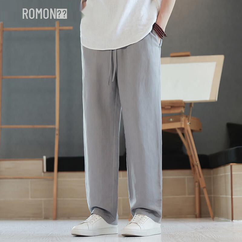 ROMON Men's Summer Loose Straight Linen Pants