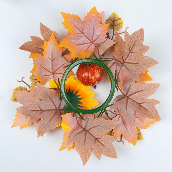 Rustic Fall Candle Decoration Rings Wreaths Artificial Maple Leaf Ring for Pillar Seasonal