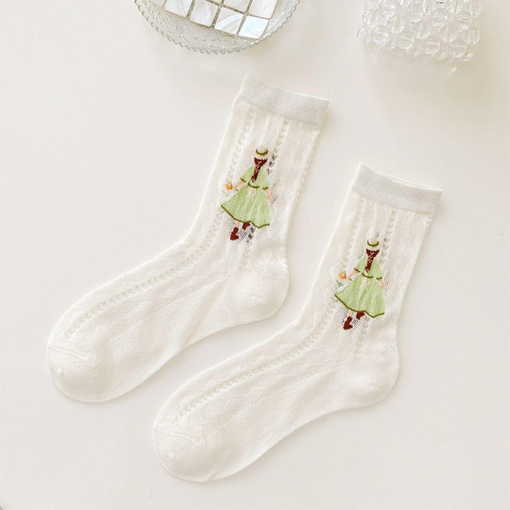 

5Pairs Polyester Cotton Tube Socks Women Hollow Lady Socks Fashion Mesh Thin Socks Summer 5Pairs