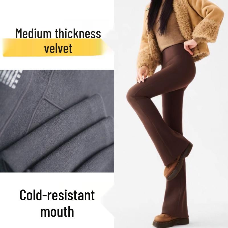 2025 Autumn/Winter Women's Stylish High-Waisted Flared Pants with Fleece, Stretch, and Leg-Slimming Design