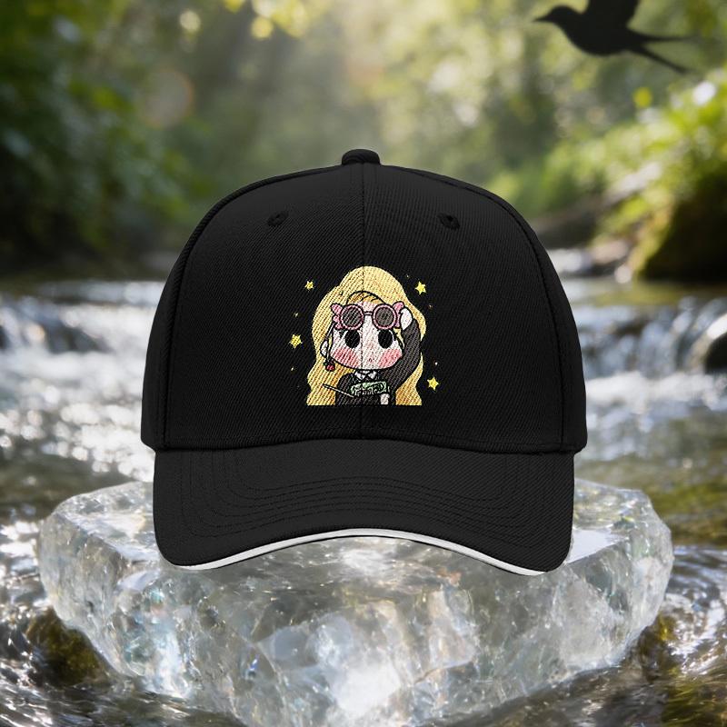 Cartoon Girl Telescope Sandwich Baseball Cap Unisex Easy Lightweight Adjustable Outdoor Sun Hat Ideal Gift for Travel Parties