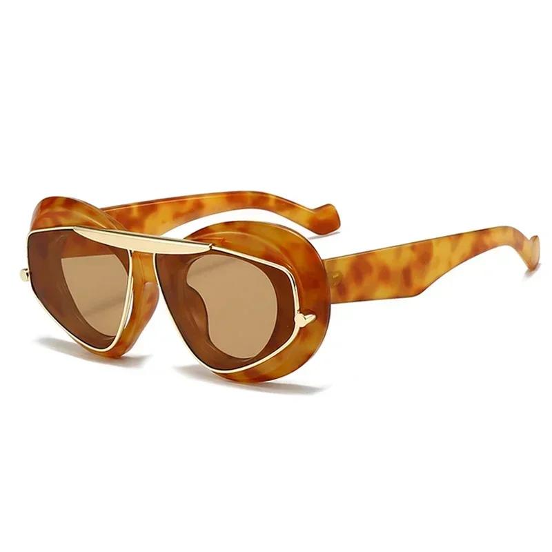  Y2K Oversized Cat Eye Women Fashion Sunglasses Retro Unique Lens Amber Shades UV400 Men Punk Sun Glasses