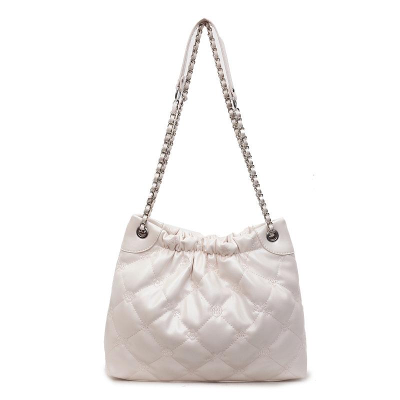 

Модная сумка большой вместимости, сумка-ведро с ромбовидной цепочкой, весенняя повседневная сумка через плечо бледно-розовый