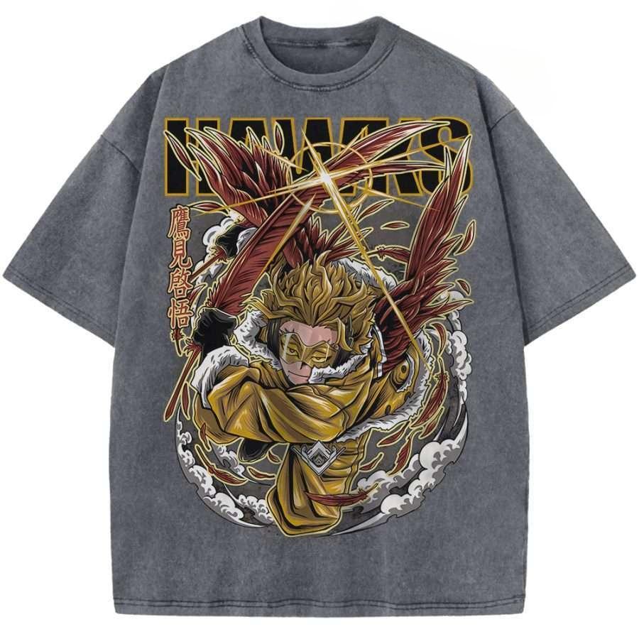 

Takami Keigo Hawks Print T-shirt Anime My Hero Academia Clothing Men Women Cotton Tshirts Retro Washed T Shirt Harajuku Tops XXL сірий колір