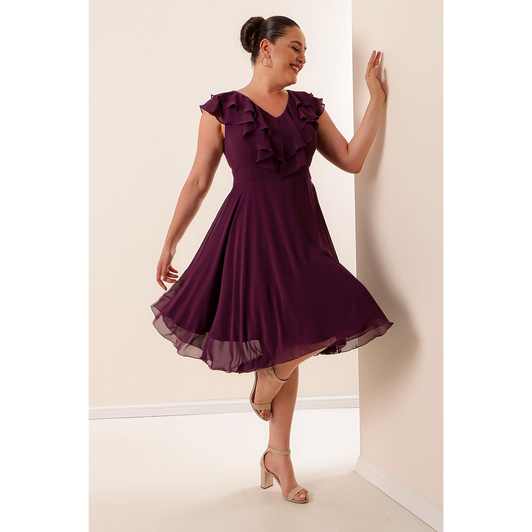 

Шифоновое платье больших размеров с воротником-маховиком 4XL фиолетовый