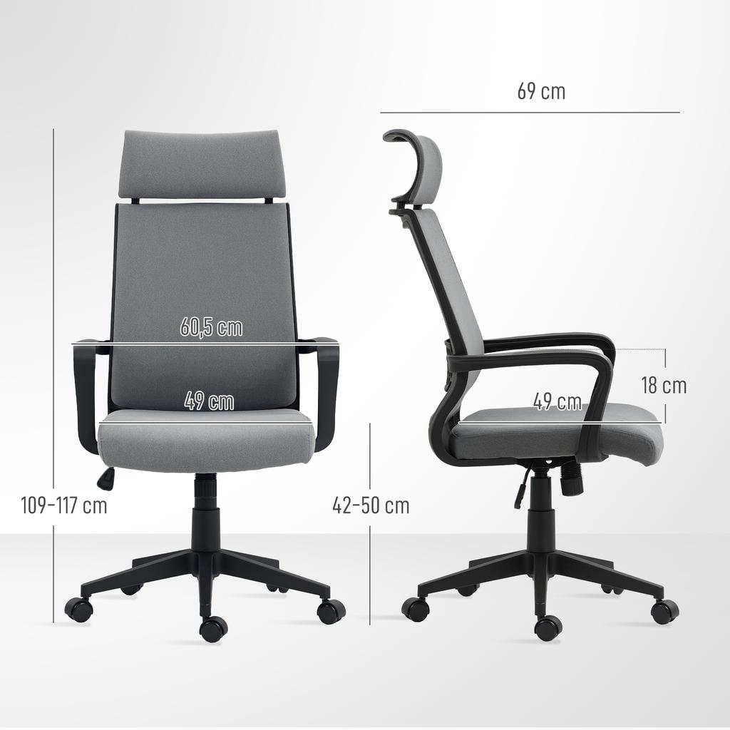 Office Chair with Soft Backrest, Casters, Armrests, Height-Adjustable Desk Chair, Faux Wool, Gray