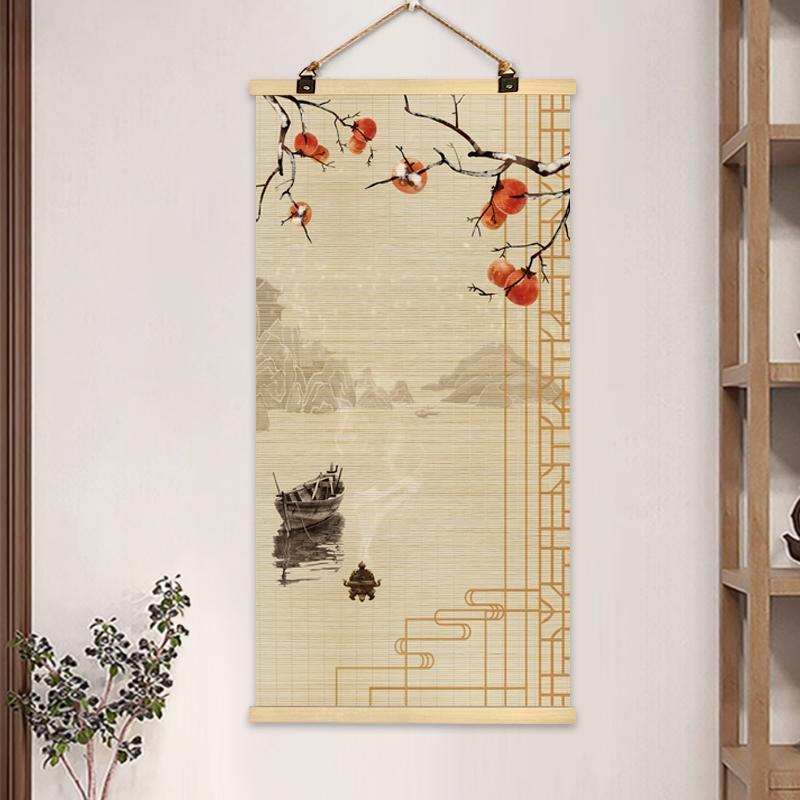 Chinese Bamboo Curtain Hanging Painting Bamboo Scroll Decorative Painting Hanging Paintings on The Entrance Wall Home Decoration
