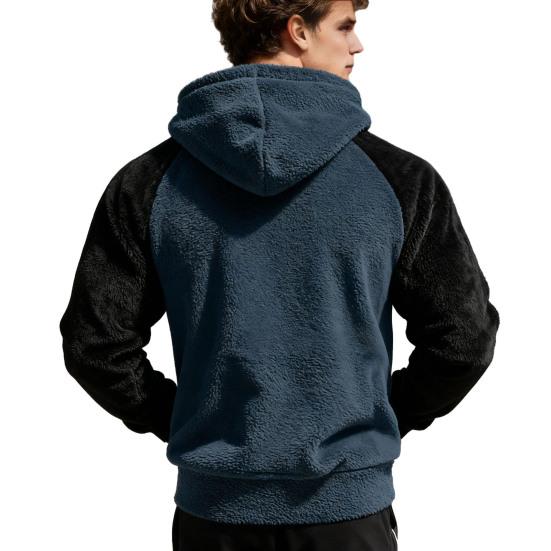 Men Fluffy Hoodie Fuzzy Loose Pullover Hoodie Casual Warm Hooded Fleece Sweatshirt with Pocket Drawstring for Autumn Winter Street Wear