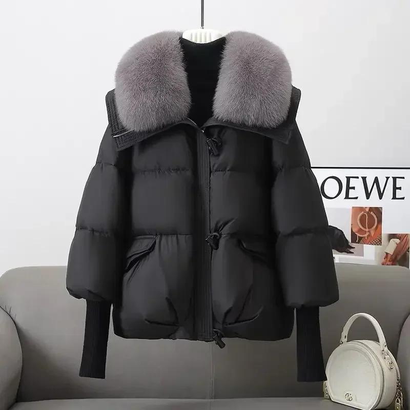 

Women Brown Down Jacket Winter Coat New Fashion Warm Thick Short Loose Cotton Splicing Fur Collar Quilted Coat Women Clothing S чорний