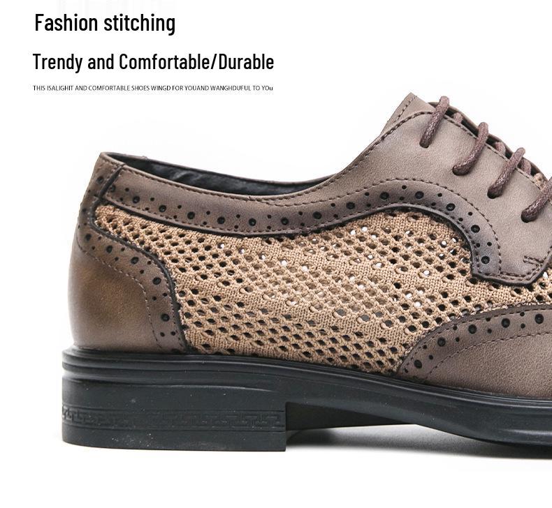 Men's Summer Mesh Leather Brogue Shoes: Casual, Business, British Style, Lace-Up, Wedding-Ready
