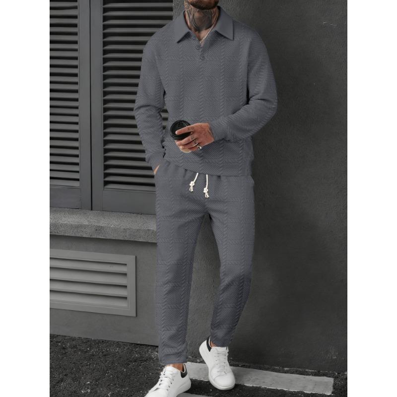 Frühlings- und Herbsttextur Herren Langarm Sport-Poloshirt Hosenanzug