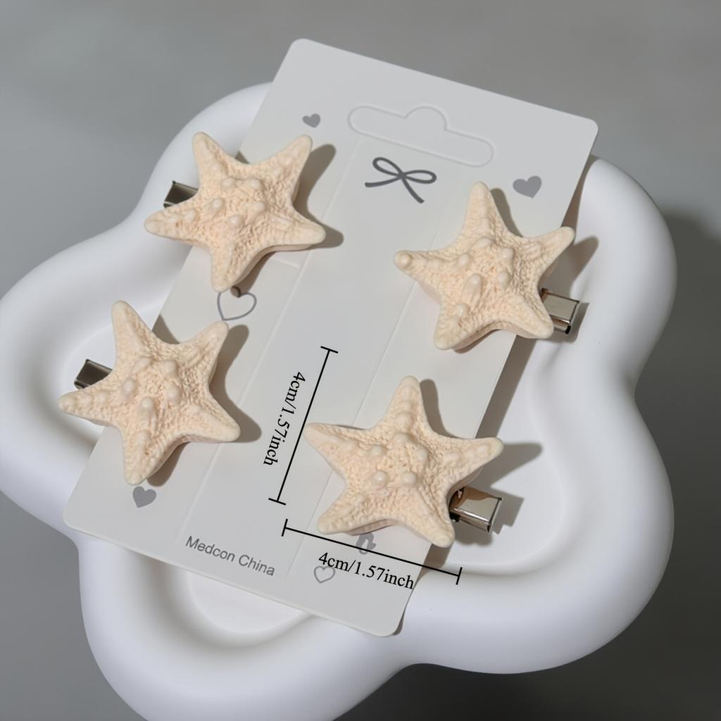 Set of 4 Elegant Starfish Hair Clips - Bohemian Style Resin Mermaid Tail Accessories, Perfect for Beach And Ocean-Themed Parties