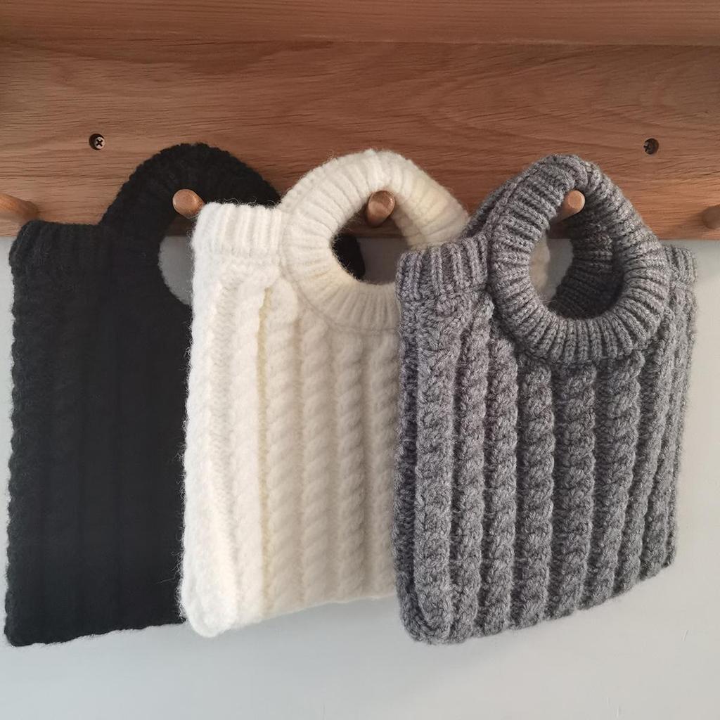 Korean Style Retro Knit Tote Bag - Handmade Wool Autumn/Winter Crochet Handbag