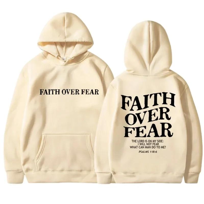 FAITH OVER FEAR Potisk Mikiny pro muže s kapucí Dámské Ležérní Mikiny s dlouhým rukávem Mikiny s kapucí Hip Hop Harajuku Mikina s kapucí Y2k Pánské topy s kapucí