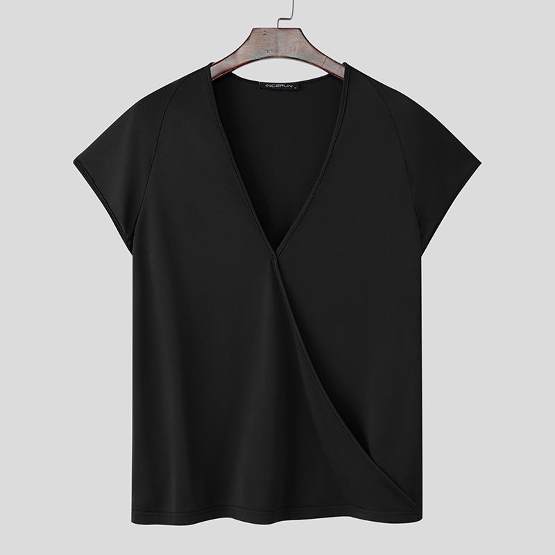 

INCERUN Летние мужские повседневные футболки с глубоким V-образным вырезом и коротким рукавом M