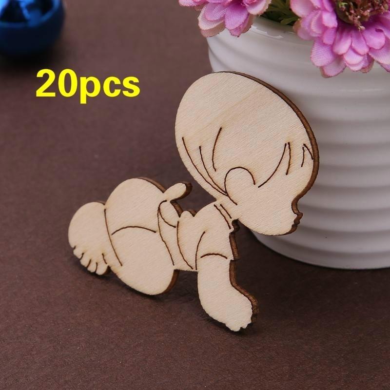 20Pcs Laser Cutting Cute Baby Shape Cards Wooden Chips Craft DIY Wedding Decoration Baby Shower Supp