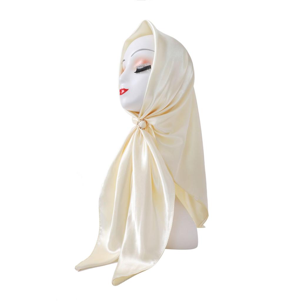Fashionable New Versatile Headscarf Large Square Scarf Solid Color Scarf Women'S Simulated Silk Satin Scarf