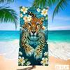 Absorbent Quick Dry Microfiber Beach Towel - Blue Water with Leopard Flower, Lightweight Sand Free Blanket for Picnic