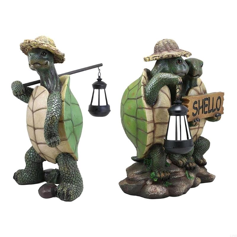  Garden Statue for Turtle Figurine Hiking Tortoise with Straw Hat Animal Sculptur