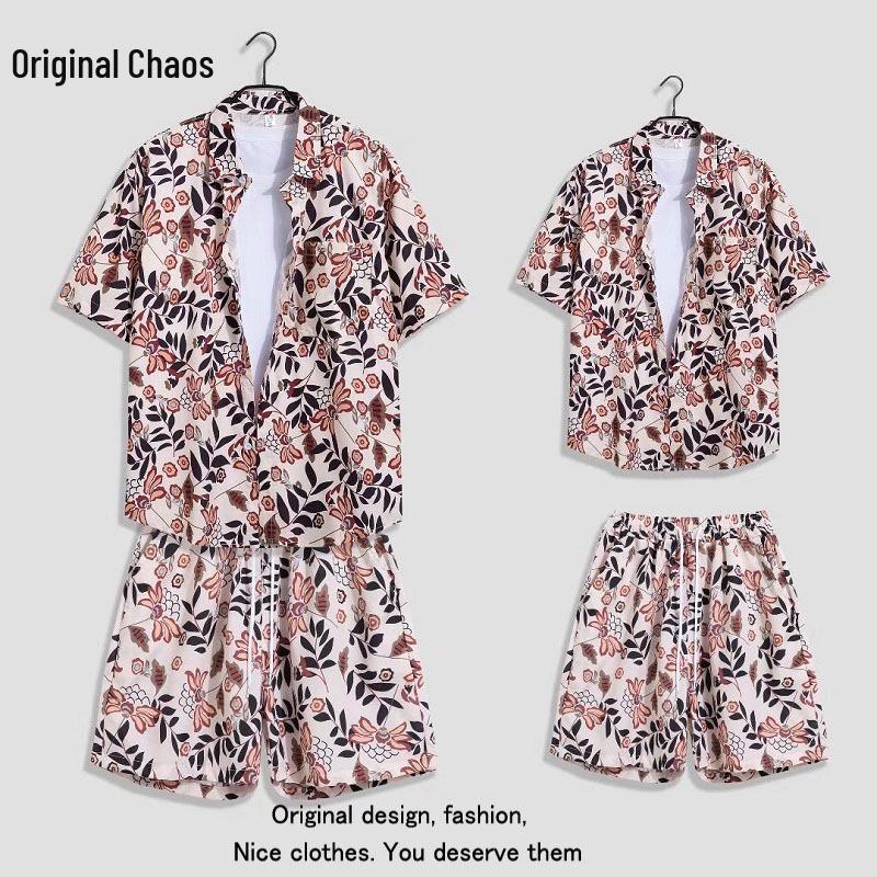 Hawaiian Floral Beach Resort Unisex Two-Piece Set: Loose Short Sleeve Shirt & Shorts