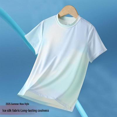 T-shirt Tie-Dye in Seta Ghiacciata ad Asciugatura Rapida per Bambini - Top Sportivo a Maniche Corte Estate 2025 per Ragazze e Ragazzi