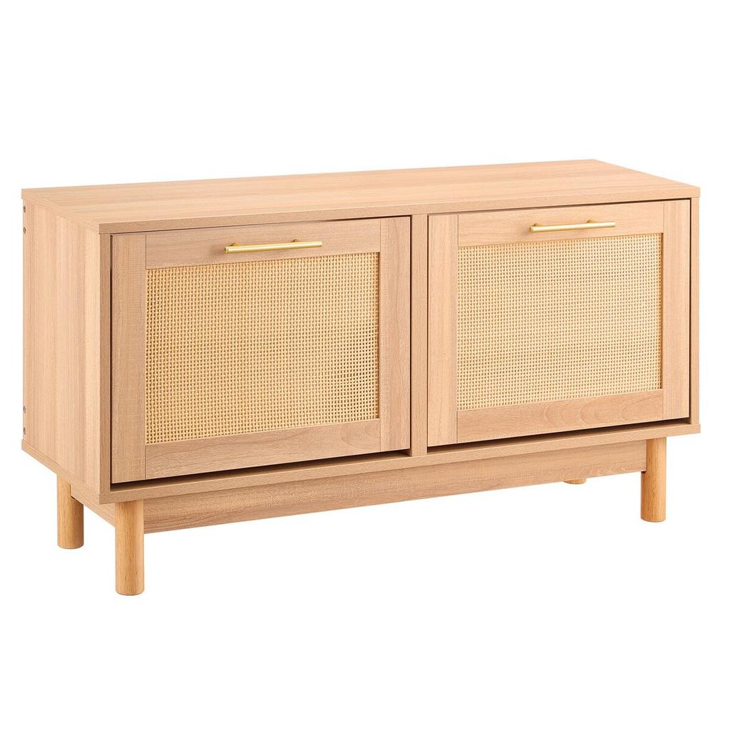 Entryway Shoe Bench, 1000 x 300 x 530 mm Rattan-Like Shoes Bench with 2 Flip Drawers, 300lbs Shoe Storage Rack with 4 Compartments and 2 Rattan Doors,