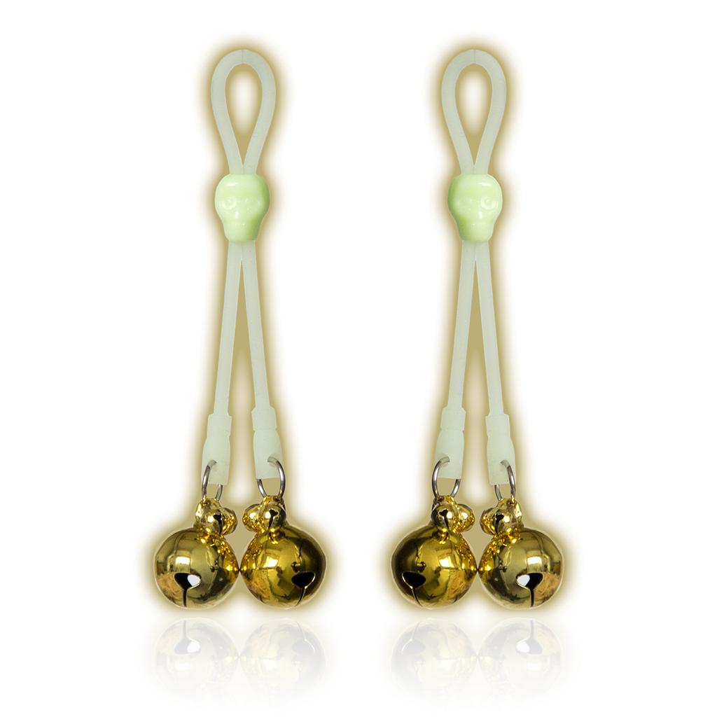 Glow in the Dark Skull Nipple Clamps with Bells, Adjustable Silicone Breast Clips, BDSM Bondage Sex Toy