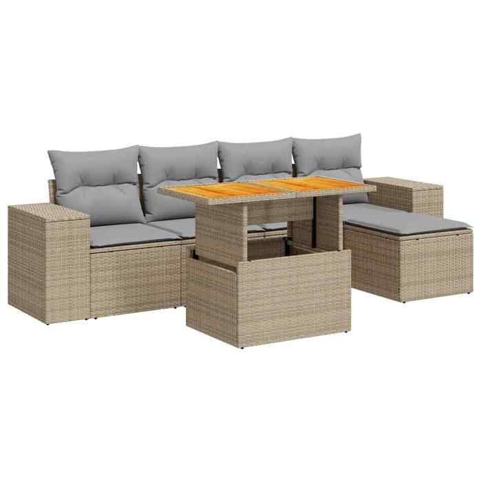 VidaXL Garden Lounge Set with Cushions 6 Pcs Beige Braided Resin 3327363