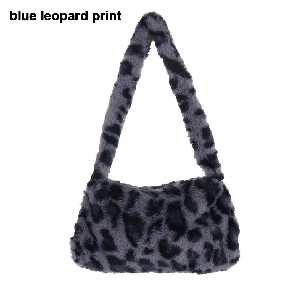 Fashion Soft Faux Fur Plush Underarm Handbag Cow Print Leopard Print Mini Shoulder Bag Faux Fur Purse