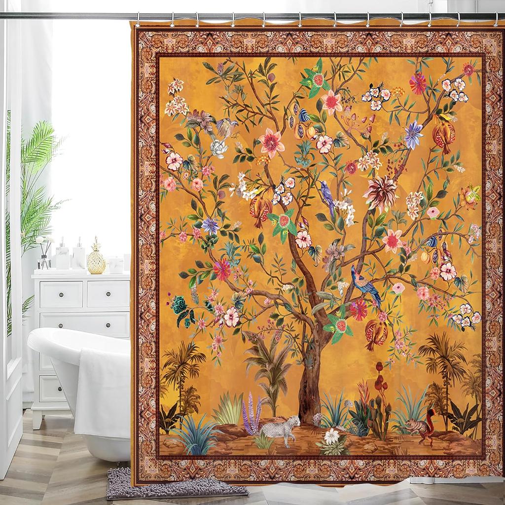 Bohemian Flower Bathroom Curtain Colorful Boho Floral Print Beautiful Bright Polyester Fabric Cloth Shower Curtain for Bathroom