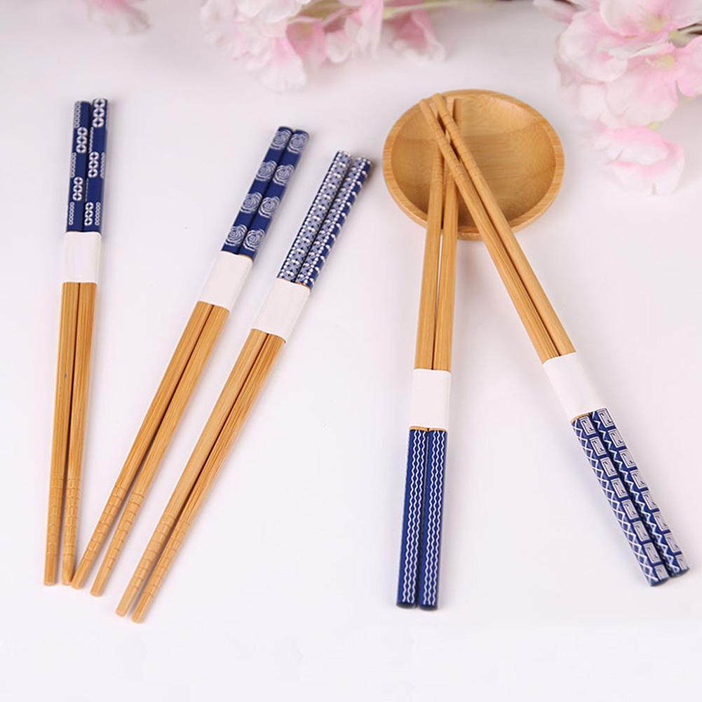 Reusable 5Pairs Tableware Handmade Bamboo Japanese Natural Wood Chopsticks Sushi Food Multi Color Wooden Chop Sticks