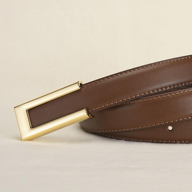 Leather Ladies Premium Cowhide Belt Dress Decorative Smooth Buckle Belt