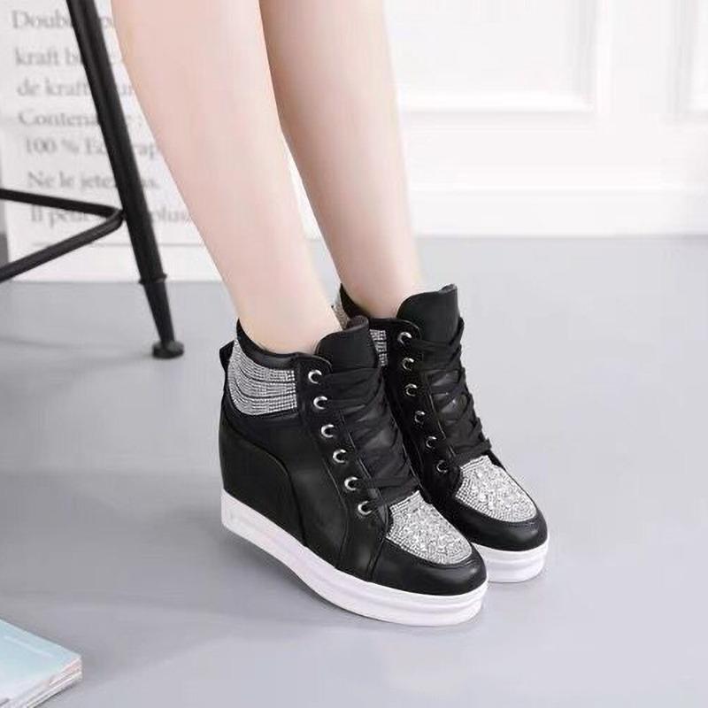 High White Shoes Women Platform Rhinestone Fashion Casual Shoes Wedge Heel Lady Leisure Sneakers Shoe