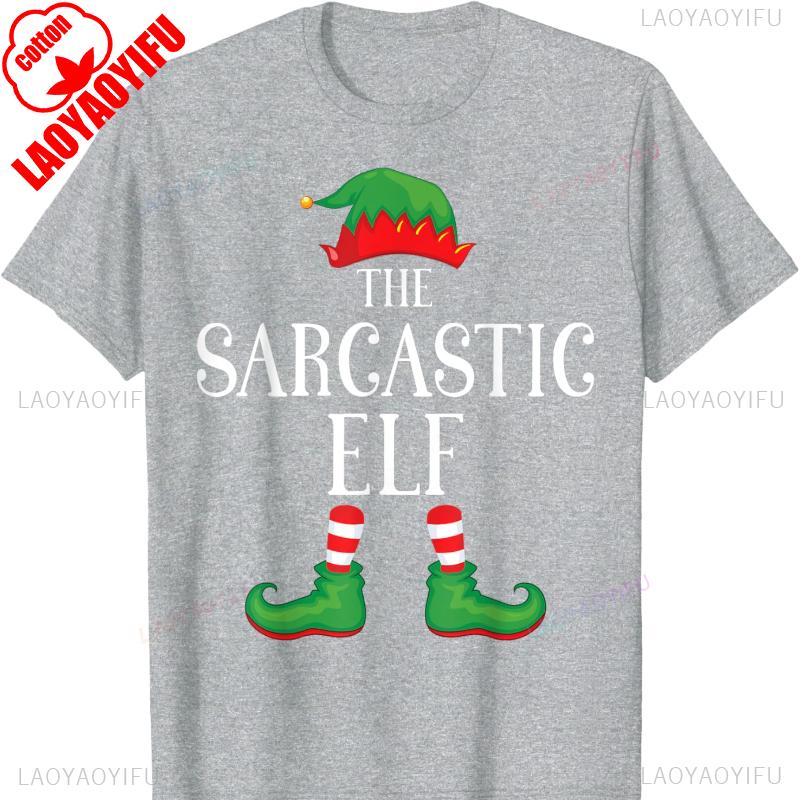 Sarcastic Elf Matching Group Xmas Funny Family Christmas TShirt Cotton Retro Street Fashion Short Sleeve Design Breathable Tee