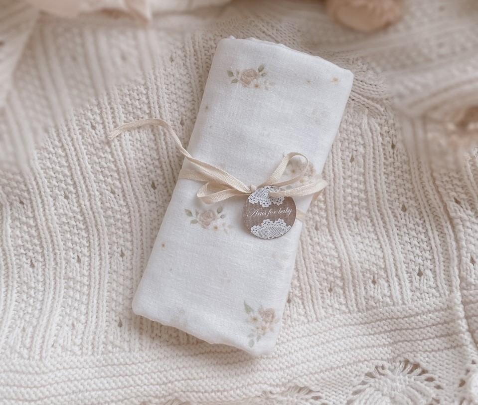 Muslin Swaddle 80x80cm Double Gauze (pastel roses)