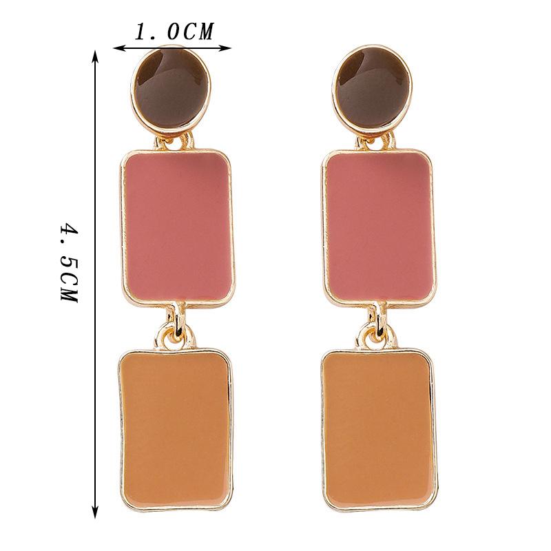 

Geometry Round Square Drop Earrings for Women Colorful Enamel Oil Party Temperament Dangle Earrings Fashion Zircon Girls Gift