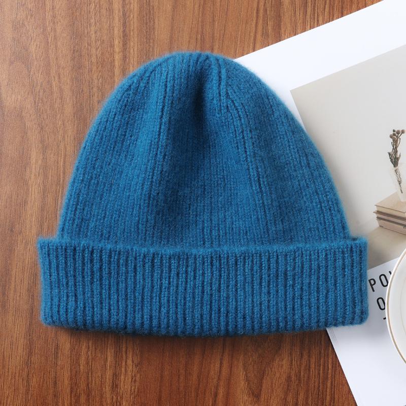 100%Merino Wool Beanies For Women&Men Winter Warm Soft Solid Knitted Thick Skullies Cap Flipped Heap Pullover Cap Ski Bonnet
