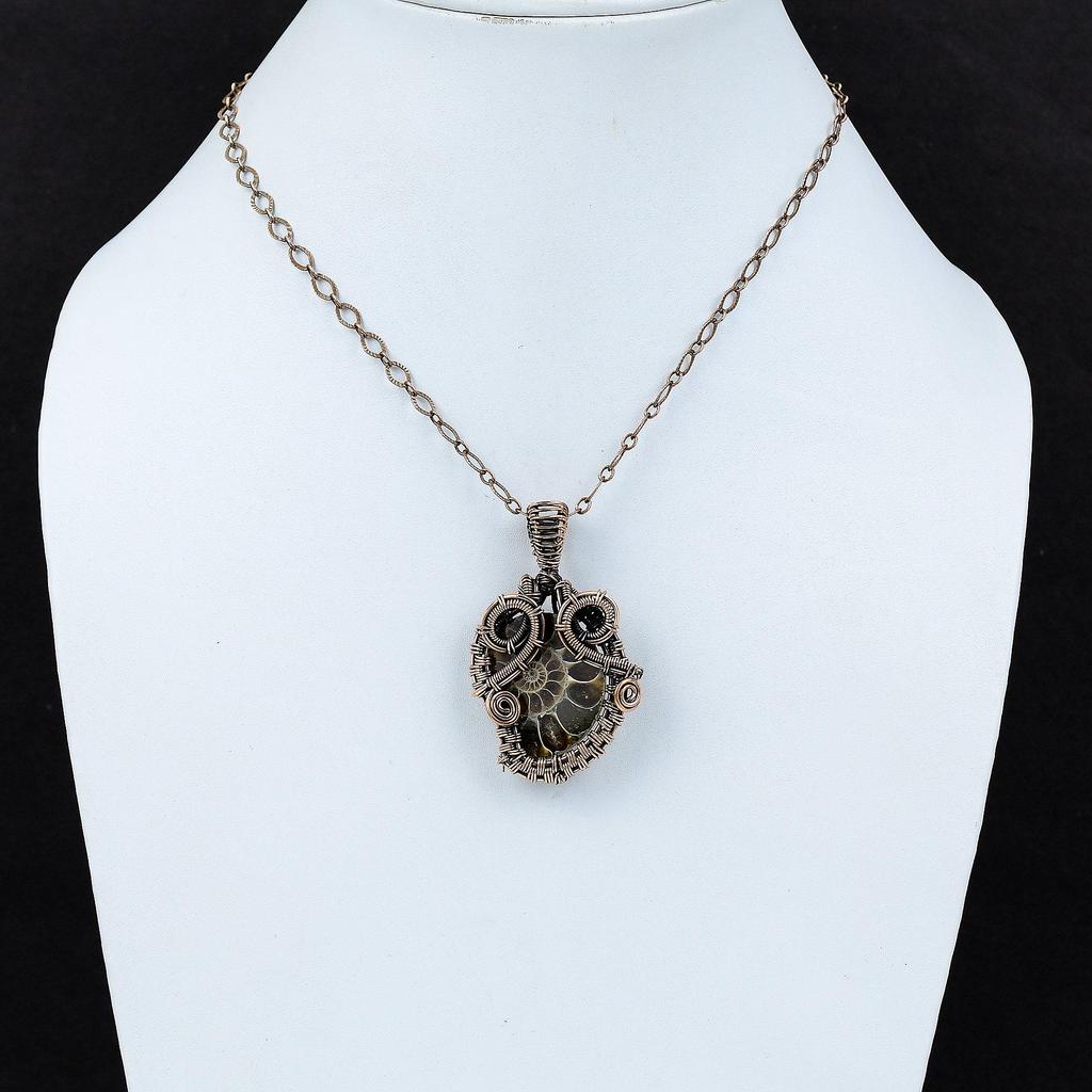 Ammonite Fossil Pendant Copper Wire Wrapped Pendant Ammonite Fossil Gemstone Jewelry Handmade Pendant Wonderful Copper Jewelry Gift For Her