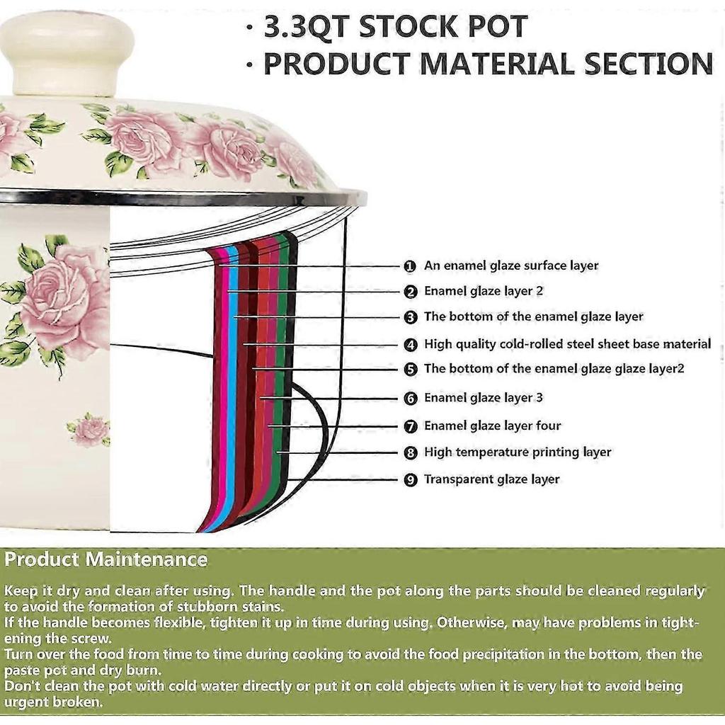 3QT Retro Blumen Emaille Kochtopf - Induktionsgeeignet, Spülmaschinenfest, Perfekt für Suppen, Eintöpfe & Geschenke